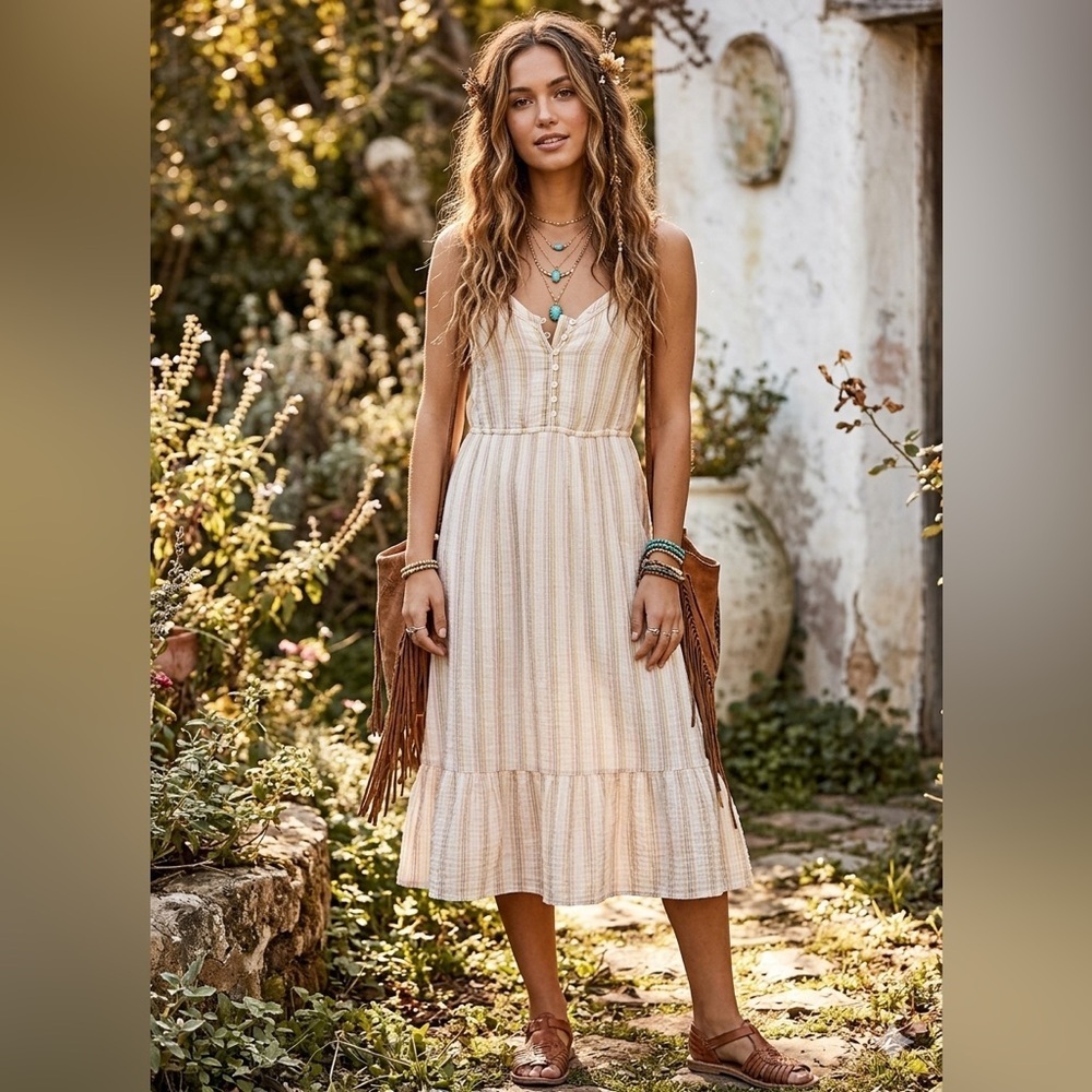 Aerie Cotton‎ Spaghetti Strap Multi Colored Striped bohemian-inspired summer